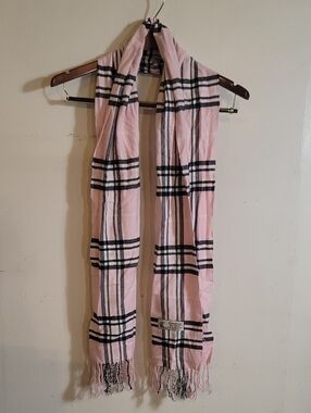 Light Pink Plaid Fringe Scarf - Women's Accessory